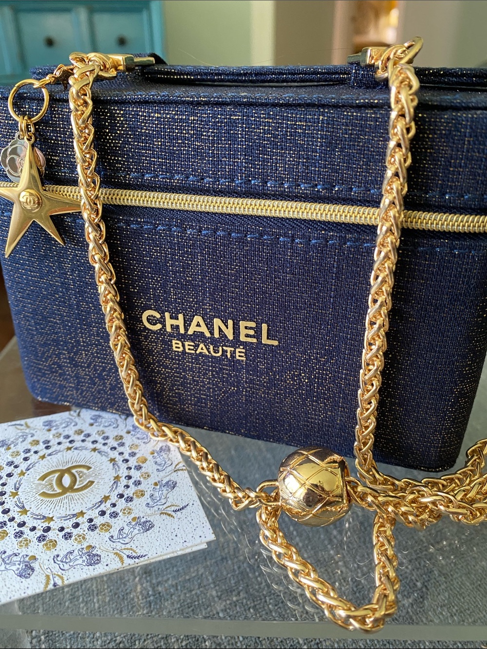 Chanel Blue and Gold Tweed Vanity Case - Picture 1 of 10